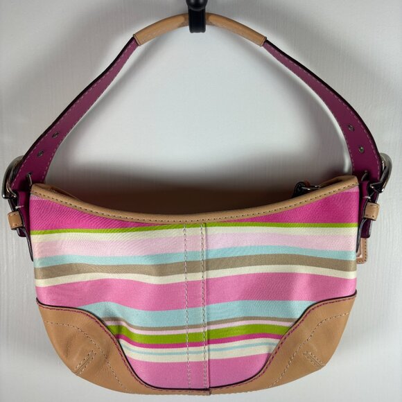 COACH | Pastel Stripe Sateen & Leather Shoulder Bag | Y2K Vintage | RARE - Picture 4 of 6